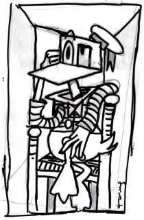 Tony Fernandez, Disney Artist | Sailor Donald Inspired By Picasso’s "Man Sitting Knitting Striped" (1939) - Original Preliminary Sketch - Signed by Tony Fernandez | Catawiki