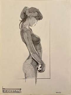 Eugène Eechaut | Eugène Eechaut - 10x Dessins original nu - Silhouettes ombragées, sublime travail Ã  l’encre de Chine - (1976/1980) | Catawiki