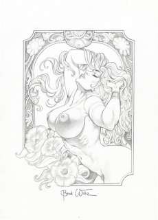 William Bondi | W. Bondi - Original Artwork â€œDedicato ad Alfons Muchaâ€ - Page volante - Exemplaire unique | Catawiki