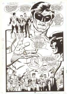 Luke McDonnell - green lantern: mosaic #17 p. 2 - great hal jordan, john stewart, katma tui, kilowog, flash, martian manhunter, guy gardner, & others splash - 1993 signed