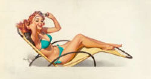  - Gil Elvgren (American, 1914-1980)
 Pin-Up in Turquoise Bikini, Simoniz car polish advertisement, circa 1960
 Oil on canv...