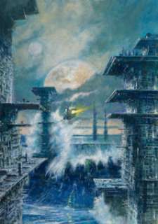  - Les Edwards (British, b. 1949)
 Drowned Worlds anthology cover, 2016
 Acrylic on canvasboard
 23 x 16 in.
 Initialed low...