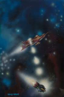 Kelly Freas (American, 1922-2005)
 Fire Fight
 Acrylic on board
 7 x 4-3/4 inches
 Signed lower left
 
 From the Glynn... | Heritage