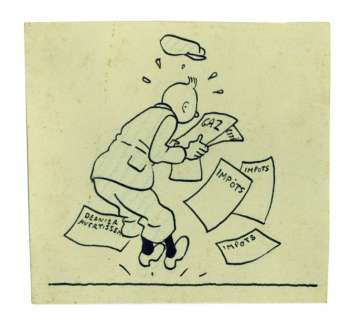 Hergé | Dessin original Tintin: Encre de Chine et crayon bleu pour ce petit | Millon