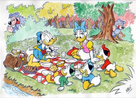 Xavi (Xavier Vives Mateu) | Donald Duck - Dibujo original - a family picnic - XAVI - (2021) | Catawiki