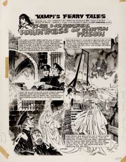 Rafael Auraleon - vampirella #20 inside back cover (3 decapitated women from guillotine! ) large art - 1972