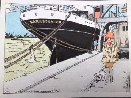 Wasterlain | Hommage Ã  Hergé - Wasterlain - Scène Emblématique Â«Â Le Crabe aux Pinces d’OrÂ Â» | Catawiki