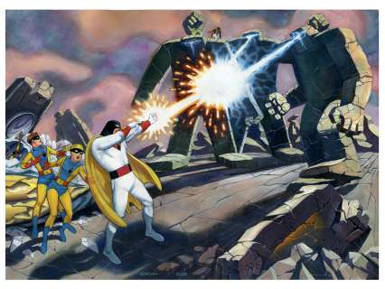 Steve Rude - Space Ghost vs Rock Robots Watercolor/Prismacolor Original Painting