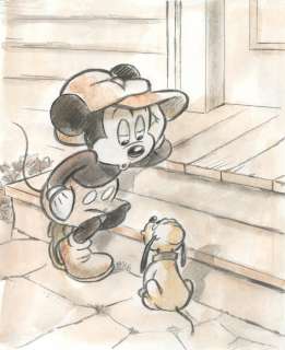 Tony Fernandez, Disney Artist | Vintage Mickey & Baby Pluto - Original Painting - Tony Fernandez Signed - Watercolor Art | Catawiki