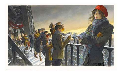 Jean-Pierre Gibrat - Illustration originale intitulée Paris vu du Ciel, réalisée en 2015