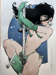 Michetz, Marc | Michetz, Marc - Dessin original couleur - La danseuse nue Ã  la barre - (2022) | Catawiki