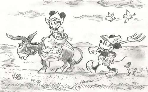 Tony Fernandez, Disney Artist | Mickey & Minnie inspired by Vincent van Gogh’s "Morning, Going to Work" (1890) - Original Drawing - Tony Fernandez Signed - Original Artwork | Catawiki