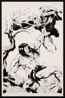 Ron Adrian, Rob Lean - Conan the Barbarian vs. Werewolf Pinup Pencils by Ron Adrian, Inks by Rob Lean