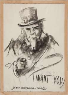 James Montgomery Flagg: Iconic "Uncle Sam I Want You" Sketch Artist-Signed. 24.5" x 35" -