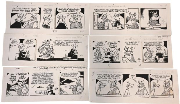 10 Chris Browne and Dick Hodgins Jr, Hagar the Horrible Daily Comic Strip Original Art, Ink on paper, ten original… | misc / divers