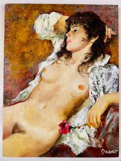 Carlo Jacono | Nudi d’Autore - Dipinto di nudo femminile con fiore - (1975) | Catawiki