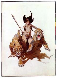 Frazetta - Girl and Two Sabertooth Tigers, Glossy Photo Proof (undated) | Russ Cochran