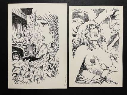 Géron, Jacques | Géron - 2x Dessin original - La jeune fille profanée - Page volante - Exemplaire unique | Catawiki