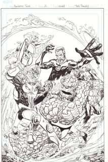 Tom Raney - fantastic four #2 cover - f4 vs. Cosmic ghost rider - blue line ink art only - 2018