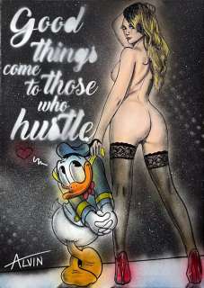 Alvin Silvrants | Donald Duck Hustle with sexy Girl - Original drawing in colour by Alvin Silvrants | Catawiki