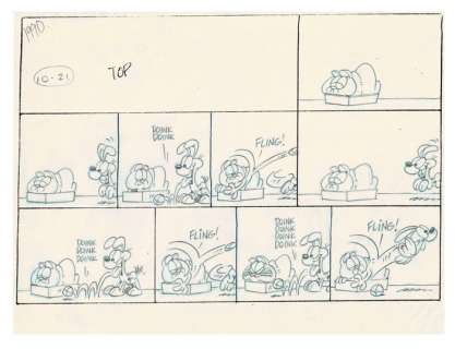 Jim Davis | Garfield - Original ’Sunday’ comic Art - Preliminary gag - (1990) | Catawiki