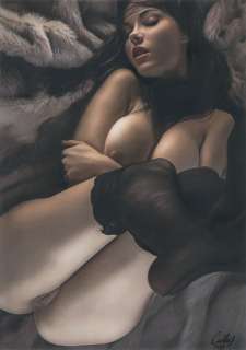 Calas, J.M. | Jean Michel Calas - Dessin original en couleur - Femme à la fourrure - Format dessin: 21 x 29,7 cm. - (2023) | Catawiki