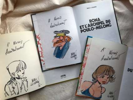 Malo Louarn - Bon / Très Bon État | Rona - 3x Dédicace Louarn à Morris - dans: T1 à T3 - L’or du Macho-Fichu - L’honorable docteur Woo - L’archipel du Poulo-Melong - Cartonné - EO - (1985/1986) | Catawiki