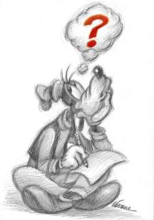 Joan Vizcarra | Goofy Waiting For The Writing Muse - Original Drawing - Joan Vizcarra - Pencil Art - Original Artwork | Catawiki