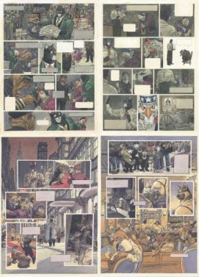 Juanjo Guarnido - Blacksad, 4 planches d‘un hors série parues dans Pilote en 2003, “Comme chien et chat“
