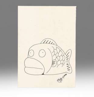 Hideo Azuma Hand-Drawn Color Illustration "Fish"