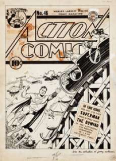 Fred Ray Action Comics #46 Superman Cover Original Art (DC, 1942). Like a streak of light, it‘s Superman to the -