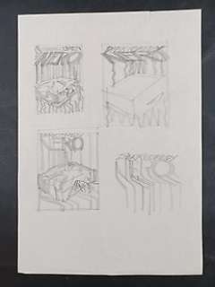 Angelo Stano - Nero - Angelo Stano - 4x Bozzetti Originali Per Manifesto Cinematografico - Page volante - Exemplaire unique