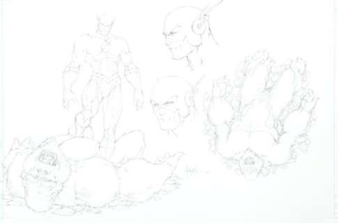 Michael Turner Flash vs. Gorilla Grodd Statue Design Illustration Original Art (DC Direct, 2004). This is -