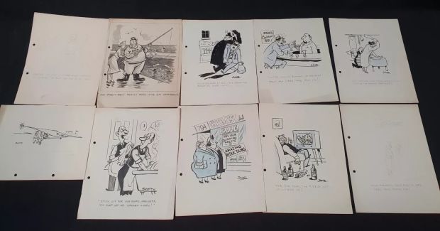 Lot 385 - EIGHT PEN AND INK ORIGINAL SINGLE-PANEL CARTOONS circa 1940s/50s, subjects include drinking and | misc / divers
