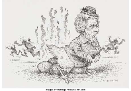 Robert Crumb | Libération Margaret Thatcher Illustration Originale (SARL Libération, 28-01-1986). Robert Crumb Libération Margaret Thatcher Illustration Original Art (SARL Libération, 01-28-1986). | Heritage