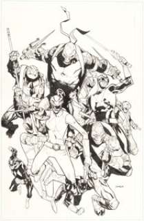 Humberto Ramos - Mighty Morphin Power Rangers / Teenage Mutant Ninja Turtles #2 Variant Cover Original Art (Boom! St...