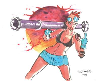 Giancarlo Caracuzzo | Pin Up, Bazooka Girl ILLUSTRAZIONE ORIGINALE - Bazooka Girl - Page volante - Exemplaire unique - (2021) | Catawiki