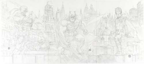 Roger Cruz - Deathstroke/Batman/Robin "Shadow War" Connecting Variant Cover Triptych Original Art (DC, 2022).