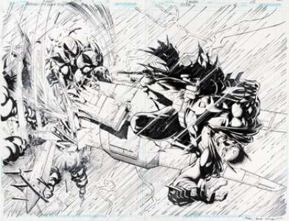 David Finch and Richard Friend - Batman: The Dark Knight #4 Double Splash Page 14-15 Original Art (DC, 2011).