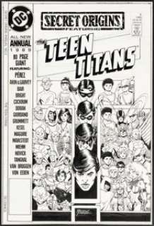 George Pérez - Secret Origins Annual #3 Teen Titans Cover Original Art (DC, 1989). (Total: 2 Items)