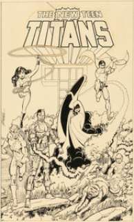 George Pérez New Teen Titans Paperback Cover Illustration Original Art (Tor Books, 1990).