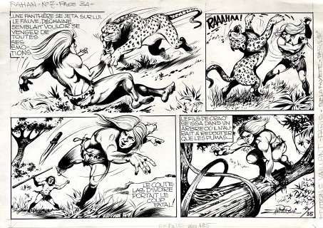 GUIDO ZAMPERONI - Original page for Rahan. Cm. 49x35. Ink. Signed. Mint. Code 738.