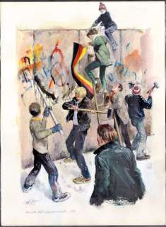 Follet, René | Follet, René - Dessin original couleur - La Démolition du mur de Berlin - (2001) | Catawiki