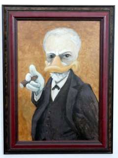 Prof. Volker Schönwart | Donald Duck - Acrylic painting on cardboard - „Der Psychoanalytiker Dr. Entmund Freud“ - framed - (2022) | Catawiki