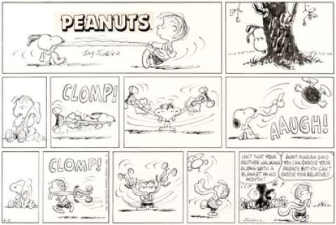 Charles Schulz Peanuts Snoopy and Linus Sunday Comic Strip Original Art dated 6-2-91 (United Feature Syndicate, 1991).