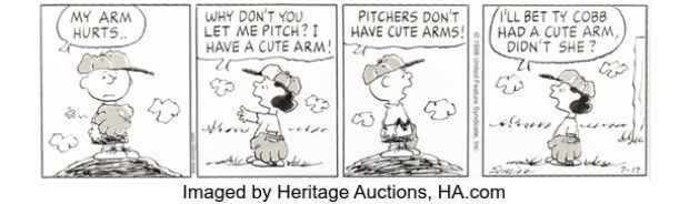 Charles Schulz Peanuts Baseball-Themed Daily Comic Strip Original Art dated 7-17-98 (United Feature Syndicate, 1998). | Heritage