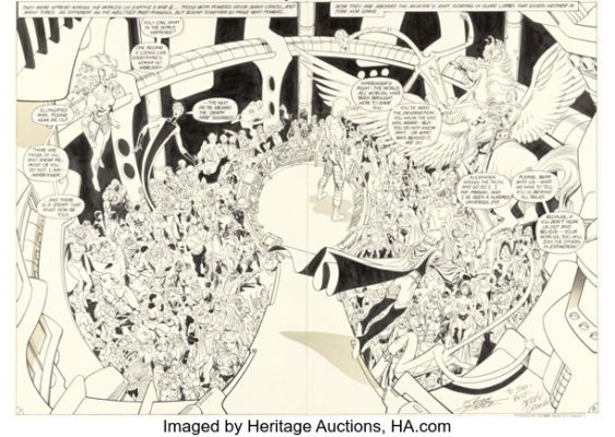 George Pérez and Jerry Ordway Crisis on Infinite Earths #5 Double Splash Pages 7-8 Original Art (DC, 1985). | Heritage