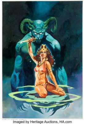 Esteban Maroto La Sepultura de los Dioses Book Cover Painting Original Art (Bruguera, 1985).