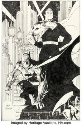 Jim Lee and Scott Williams Detective Comics #1027 Batman and Superman Variant Cover Original Art (DC, 2020). | Heritage