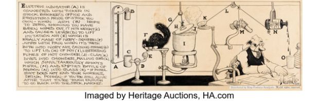 Rube Goldberg "Simple Way to End Your Stock Market Troubles" Daily Comic Strip Original Art dated 9-16-29 (McNaught Syndicate, 1929).